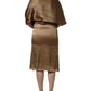 Bronze Toned Satin Fringe Hemmed Shawl Midi Dress