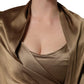 Bronze Toned Satin Fringe Hemmed Shawl Midi Dress