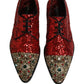 Red Sequin Embellished Men Derby Dress Shoes