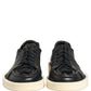 Black Leather Lace Up Low Top Sneakers Shoes