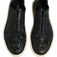 Black Leather Lace Up Low Top Sneakers Shoes