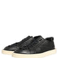 Black Leather Lace Up Low Top Sneakers Shoes