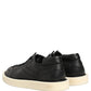 Black Leather Lace Up Low Top Sneakers Shoes