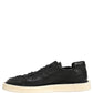 Black Leather Lace Up Low Top Sneakers Shoes