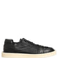 Black Leather Lace Up Low Top Sneakers Shoes