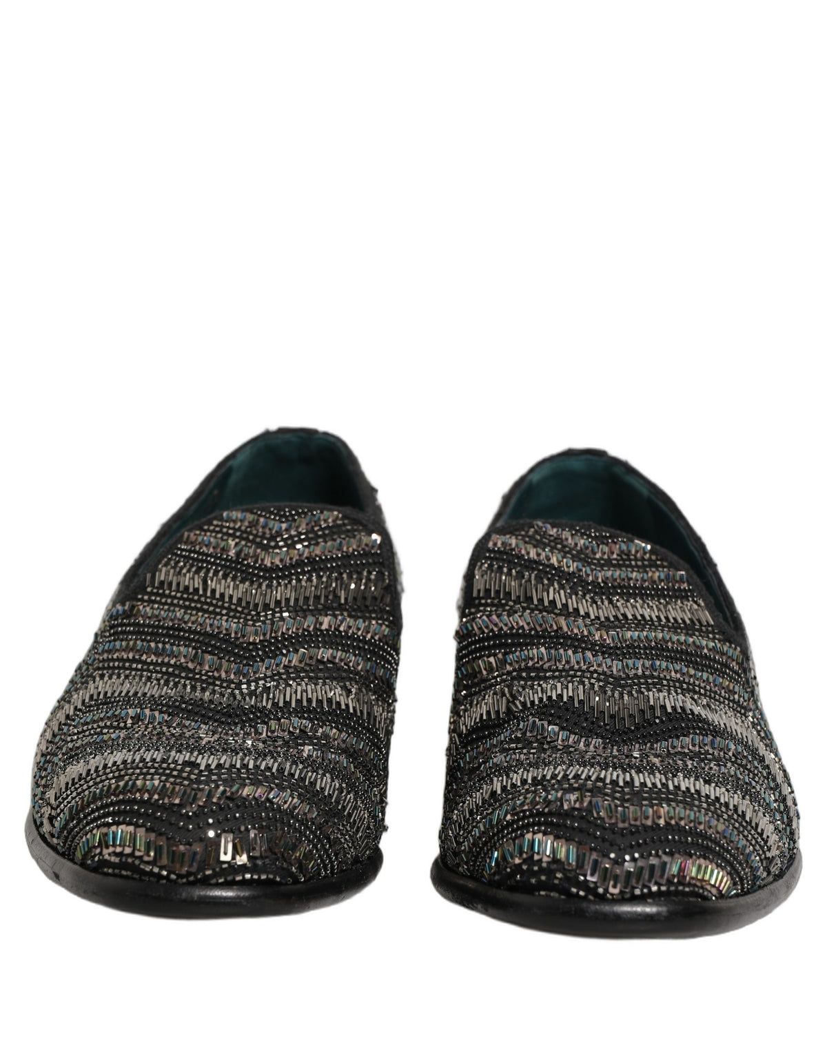 Black Silver Embellished Slip On Loafers Shoes