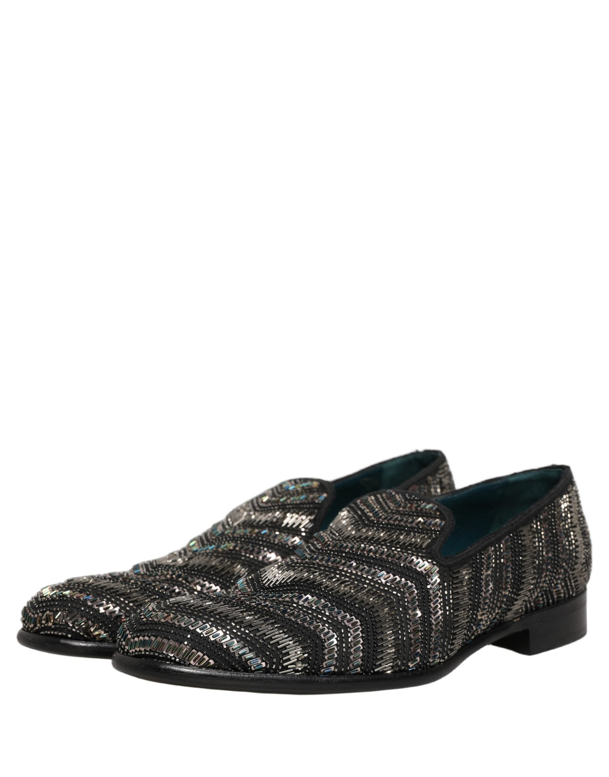 Black Silver Embellished Slip On Loafers Shoes