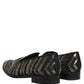 Black Silver Embellished Slip On Loafers Shoes