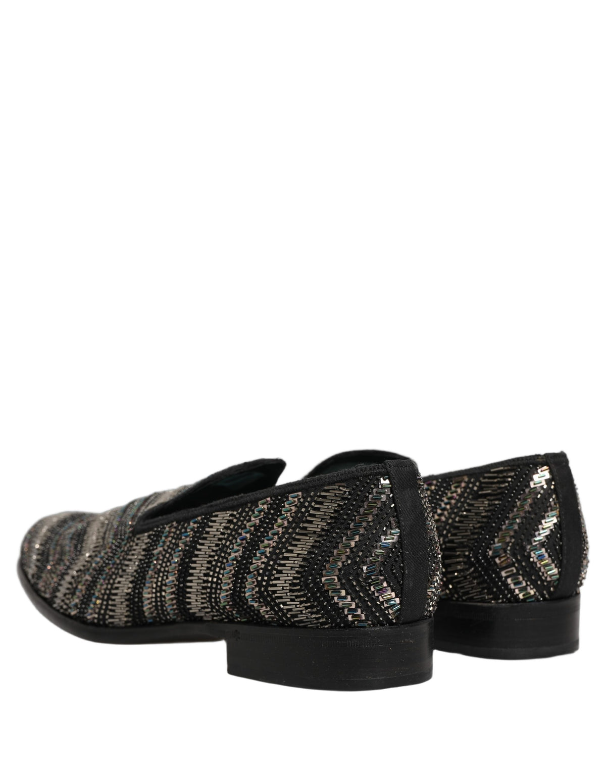 Black Silver Embellished Slip On Loafers Shoes