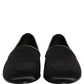 Black Satin Logo Slip On Flats Loafers Shoes