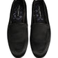 Black Satin Logo Slip On Flats Loafers Shoes