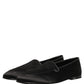Black Satin Logo Slip On Flats Loafers Shoes