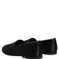 Black Satin Logo Slip On Flats Loafers Shoes