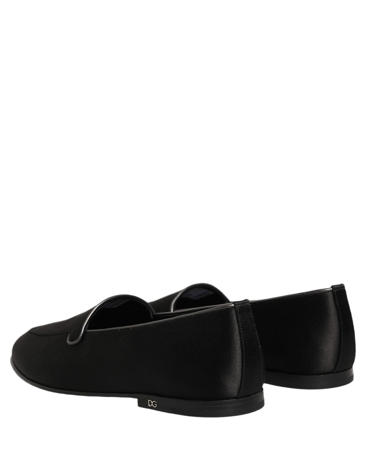 Black Satin Logo Slip On Flats Loafers Shoes