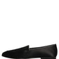 Black Satin Logo Slip On Flats Loafers Shoes