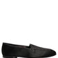 Black Satin Logo Slip On Flats Loafers Shoes