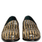 Gold Striped Sequin Embellished Loafer Shoes
