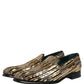 Gold Striped Sequin Embellished Loafer Shoes