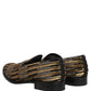 Gold Striped Sequin Embellished Loafer Shoes