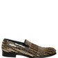 Gold Striped Sequin Embellished Loafer Shoes