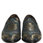 Black Floral Brocade Slip On Loafers Shoes