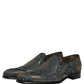 Black Floral Brocade Slip On Loafers Shoes
