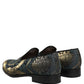 Black Floral Brocade Slip On Loafers Shoes