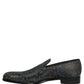 Black Floral Brocade Slip On Loafers Shoes