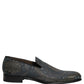 Black Floral Brocade Slip On Loafers Shoes
