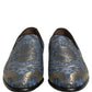 Blue Floral Brocade Slip On Loafers Shoes
