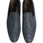 Blue Floral Brocade Slip On Loafers Shoes