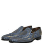 Blue Floral Brocade Slip On Loafers Shoes