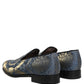 Blue Floral Brocade Slip On Loafers Shoes