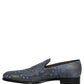 Blue Floral Brocade Slip On Loafers Shoes