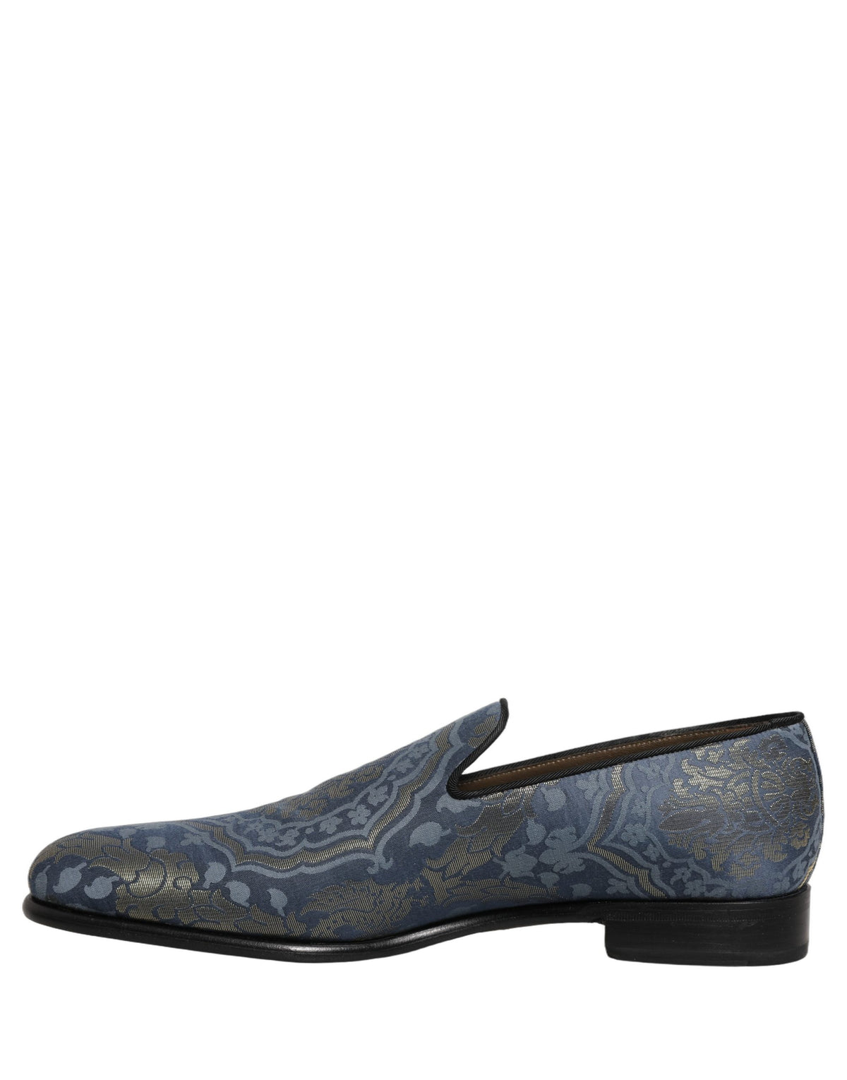Blue Floral Brocade Slip On Loafers Shoes