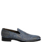 Blue Floral Brocade Slip On Loafers Shoes
