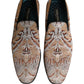 Beige Brocade Men Slip On Dress Loafers Shoes