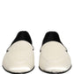 White Satin Logo Slip On Flats Loafers Shoes