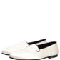 White Satin Logo Slip On Flats Loafers Shoes