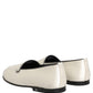 White Satin Logo Slip On Flats Loafers Shoes