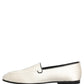 White Satin Logo Slip On Flats Loafers Shoes