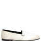 White Satin Logo Slip On Flats Loafers Shoes