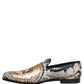 White Gold Sequined Slip On Loafers Shoes