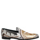 White Gold Sequined Slip On Loafers Shoes
