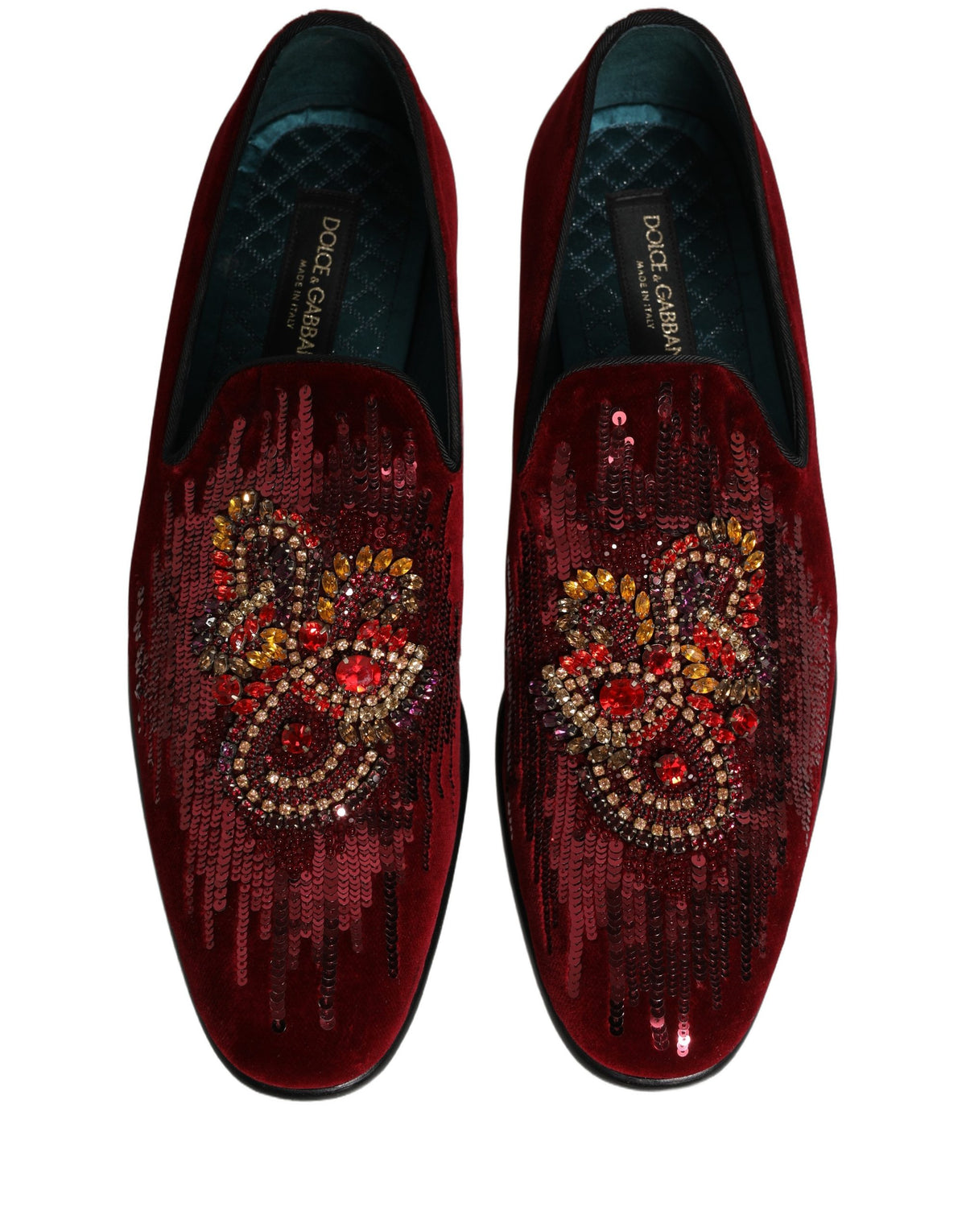 Maroon Sequin Gemstone Dress Loafers Shoes