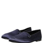 Blue Satin Logo Slip On Flats Loafers Shoes