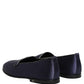 Blue Satin Logo Slip On Flats Loafers Shoes