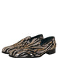 Gold Striped Sequin Embellished Loafer Shoes