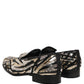 Gold Striped Sequin Embellished Loafer Shoes