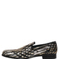 Gold Striped Sequin Embellished Loafer Shoes